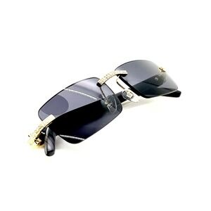 Rhinestone Rimless Sunglasses Men's‎ Luxury Designer Fashion Shades Cholo Black